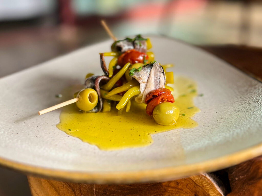 Gilda Skewer with Anchovy, Olive and Pickled Pepper